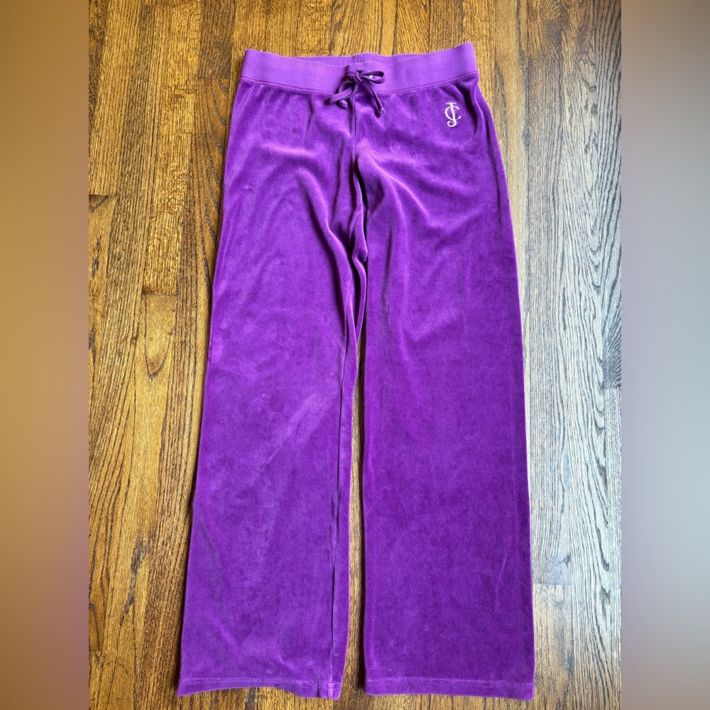 Y2K Juicy Couture Velour Pants Size Large Classic 2000s Lounge Wear Purple Gold